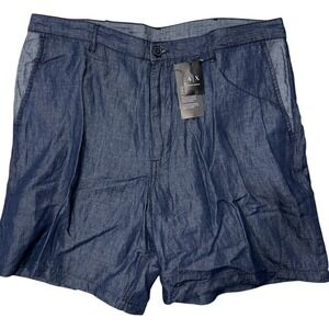 NWT Armani Exchange Mens 38 Waist Cotton Blend Blue Logo Shorts